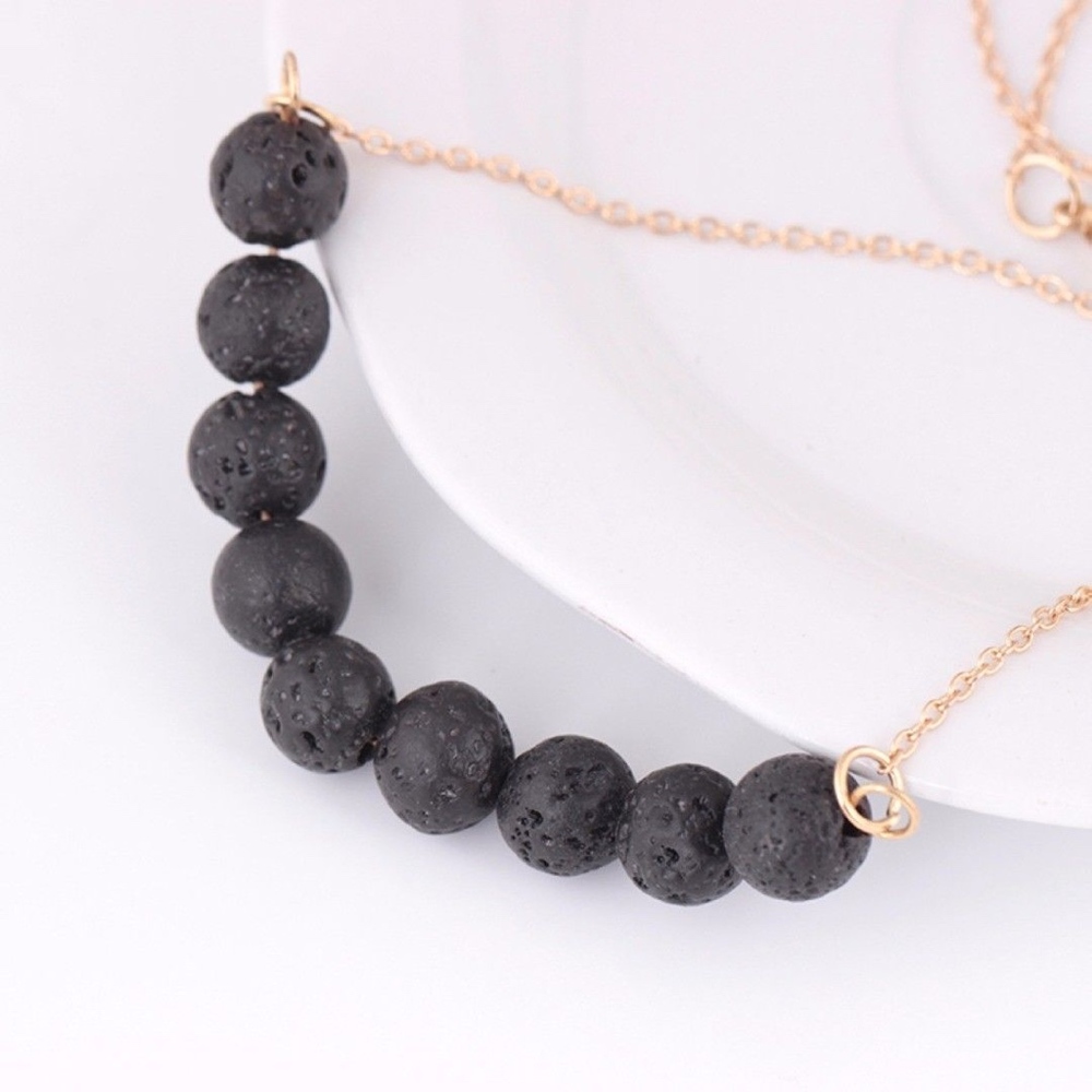 'Fire-Born' Lava Stone Beaded Gold Choker Necklace - Picture 5 of 6
